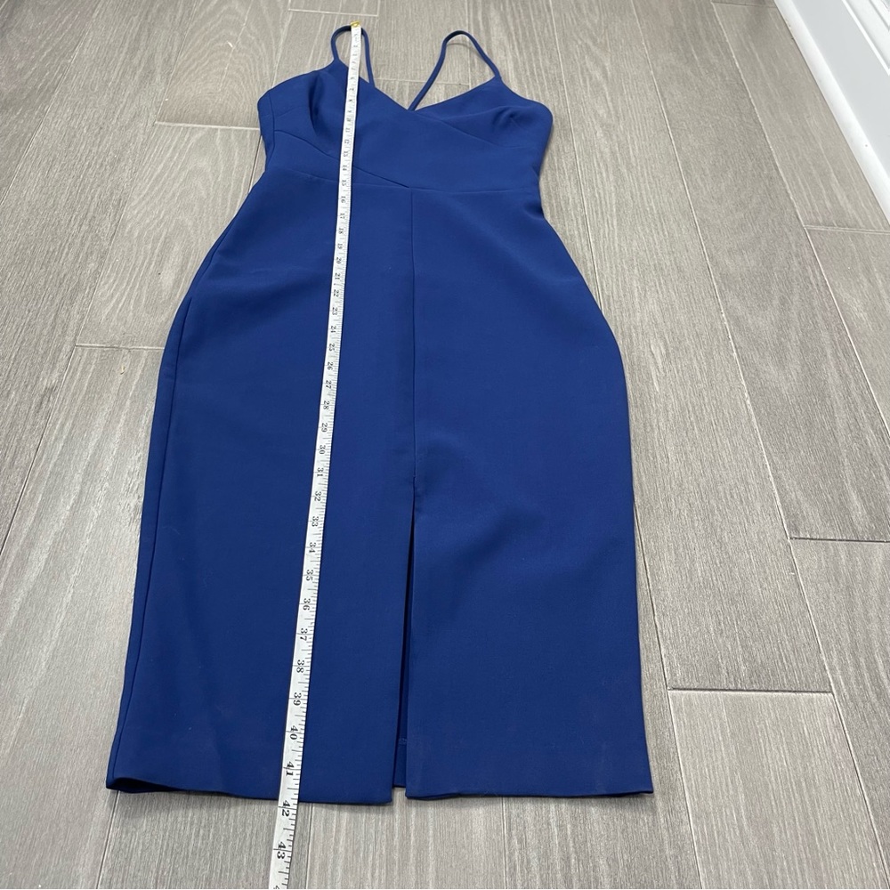 LIKELY Brooklyn Cocktail Dress Blue Midi Bodycon Strappy Sexy Front Slit Revolve - Picture 16 of 16